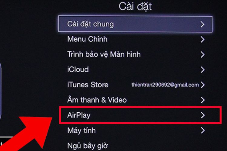 Tiếp theo bạn ấn chọn AirPlay sau đó chọn Bật