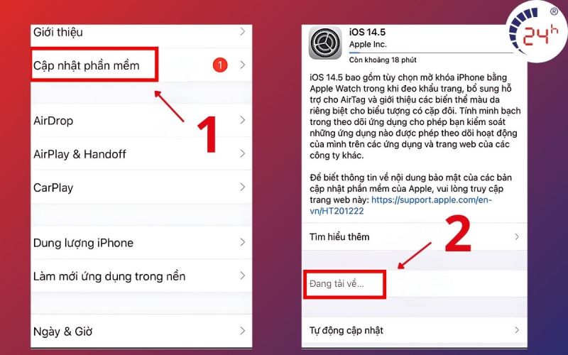 Cập nhật lại hệ điều hành ios để khắc phục iphone bị loạn cảm ứng bước 2