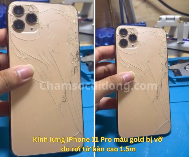 kinh lung iphone 11 pro bi vo do roi tu 1.5m