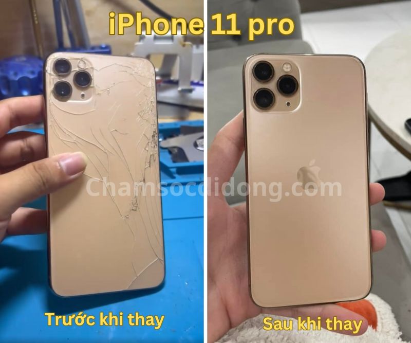 iPhone 11 pro truoc va sau khi thay kinh lung