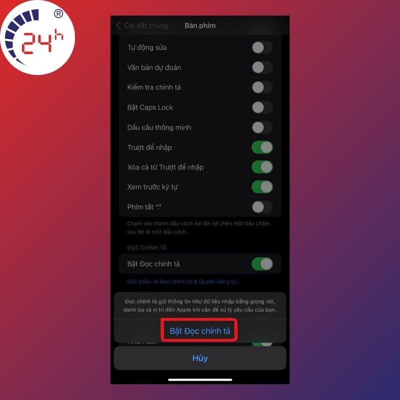 Bật đọc chính tả để xác nhận