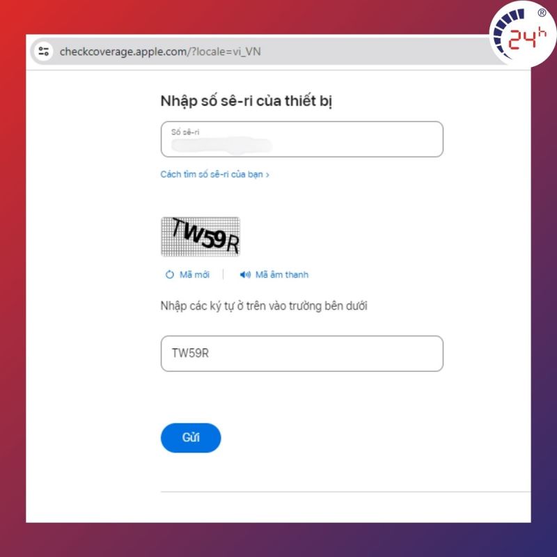 kiem tra iphone bằng cách dán mã số imei lên web của Apple