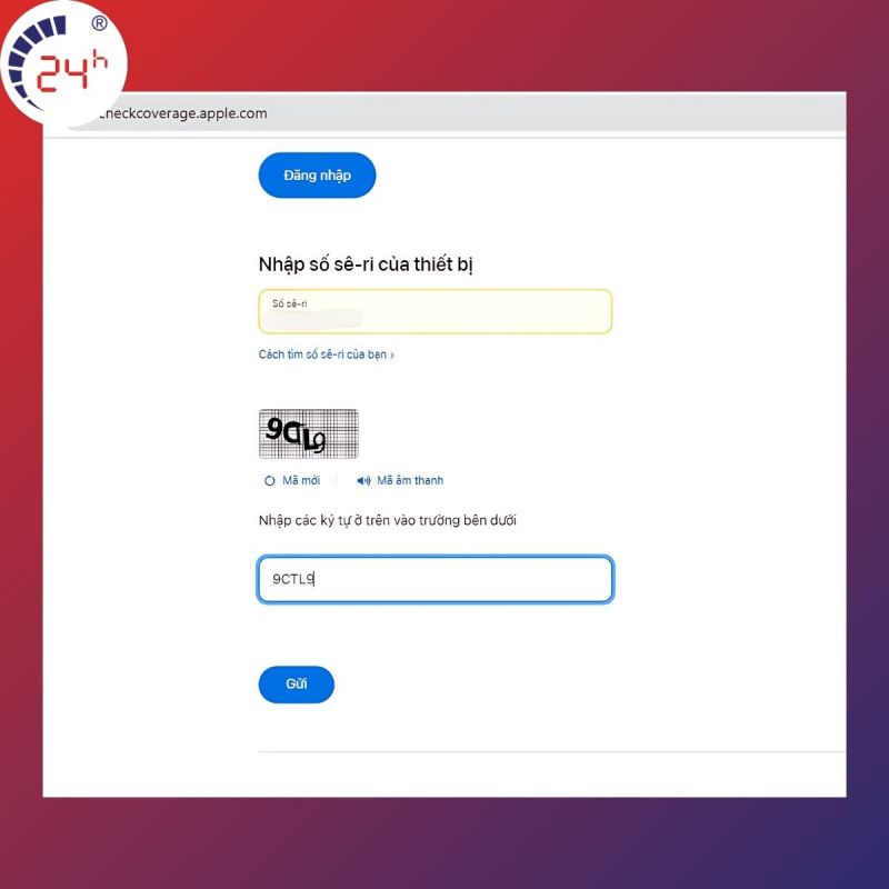  Dán số Seri vừa sao chép vào ô tương ứng trên trang web