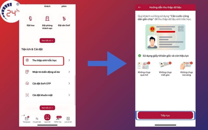 cách xác thực sinh trắc học Agribank