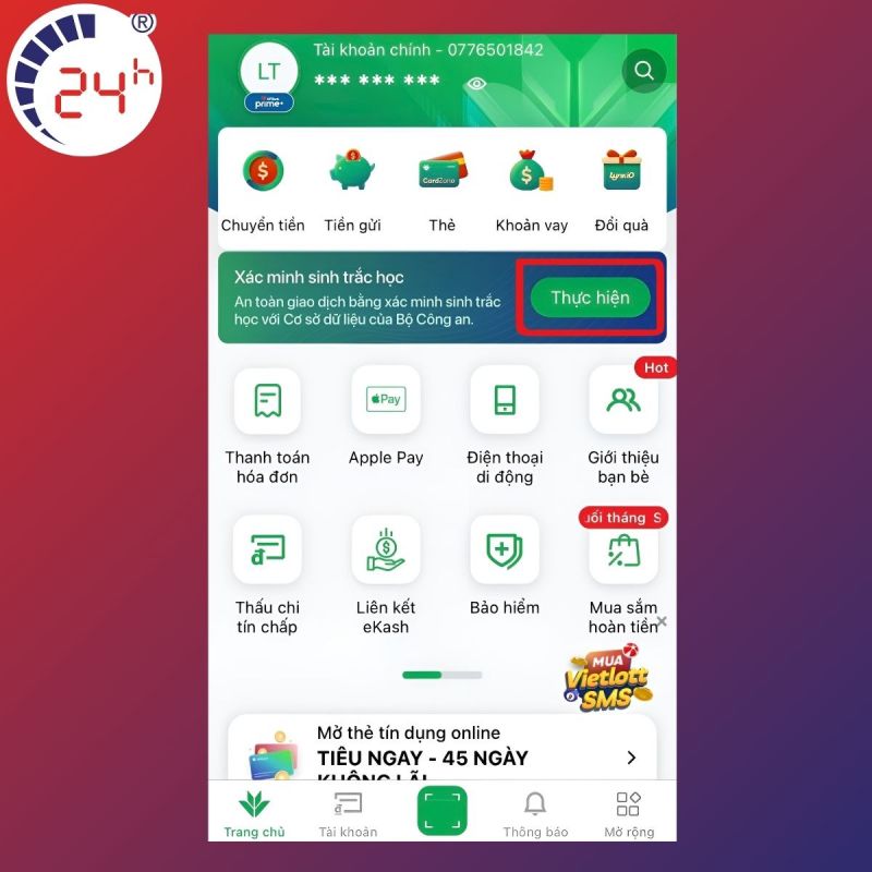 cách xác thực sinh trắc học VPBank