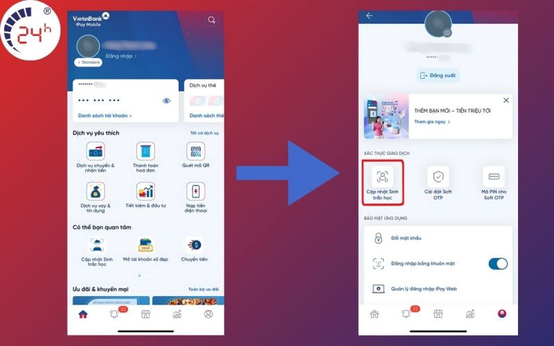 cách xác thực sinh trắc học vietinbank