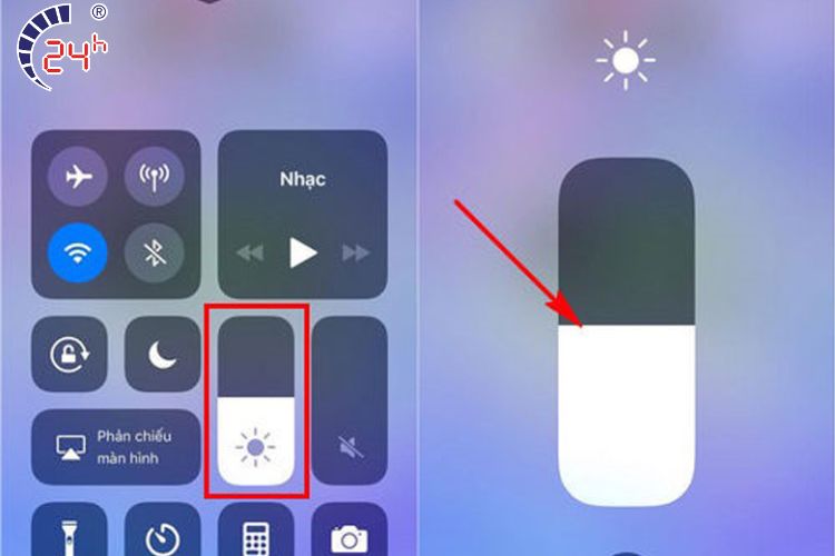 Chinh do sang man hinh iPhone 15 Pro max bang trung tam dieu khien
