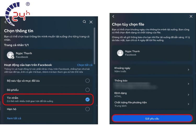 gửi yêu cầu tải tin nhắn Messenger