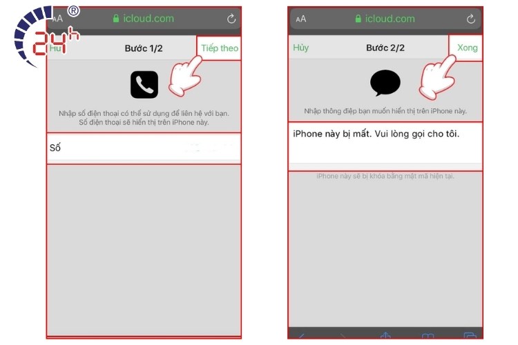nhập số điện thoại và lời nhắn tìm iPhone