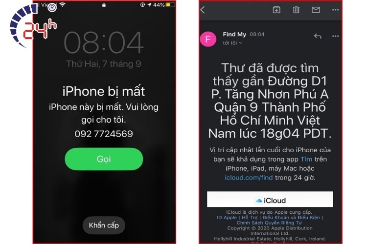 thông báo tìm được iPhone