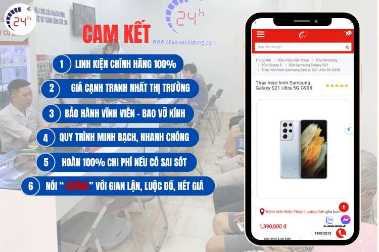 cam kết khi thay màn hình tại Bệnh Viện Điện Thoại, Laptop 24h