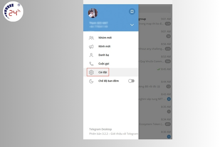 cài đặt ngôn ngữ khác trên Telegram Bước 1