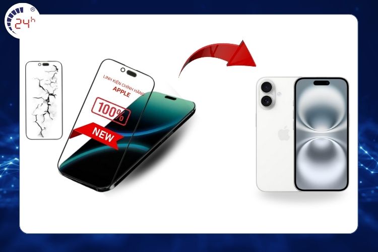 Cam kết linh kiện mặt kính iPhone 16 chính hãng