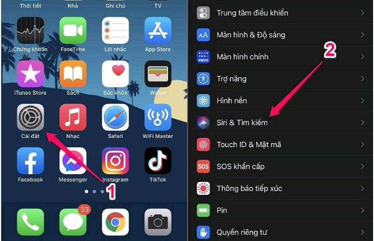 Đi đến mục Siri & Tìm kiếm