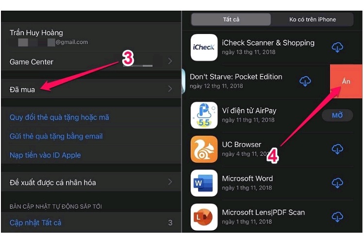 Thao tác ẩn ứng dụng từ App Store