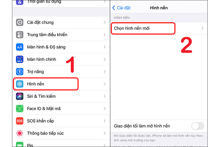 Vào ứng dụng Cài đặt > Chọn Hình nền > Nhấn vào Chọn hình nền mới.