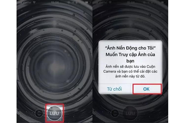 ứng dụng gửi yêu cầu truy cập ảnh, bấm OK để chấp nhận