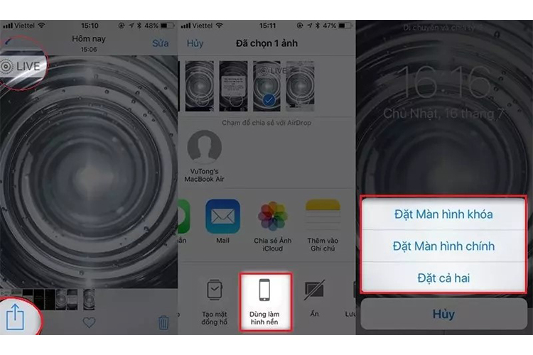  biểu tượng Chia sẻ sau đó chọn mục Dùng làm hình nền