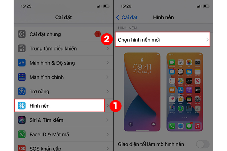  vào Cài đặt, chọn Hình nền và sau đó nhấn vào mục Chọn hình nền mới.