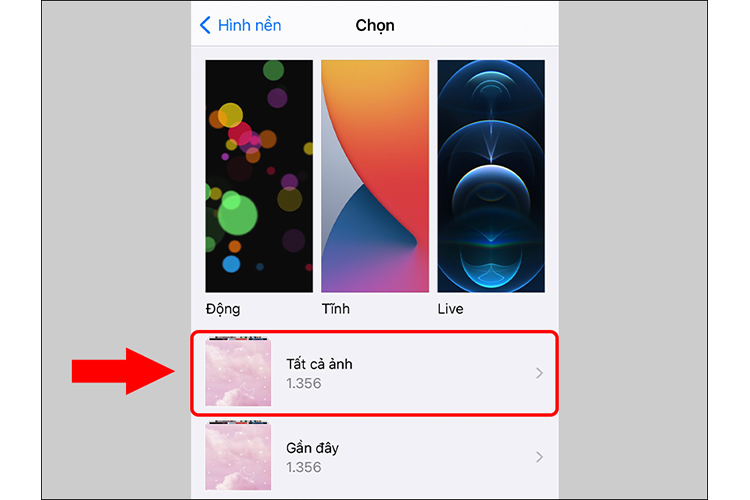 Chọn vào Tất cả ảnh > Chọn hình ảnh muốn đặt làm hình nền.