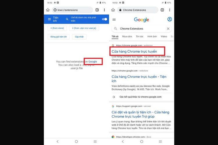Bấm vào Google và chọn Cửa hàng Chorme trực tuyến