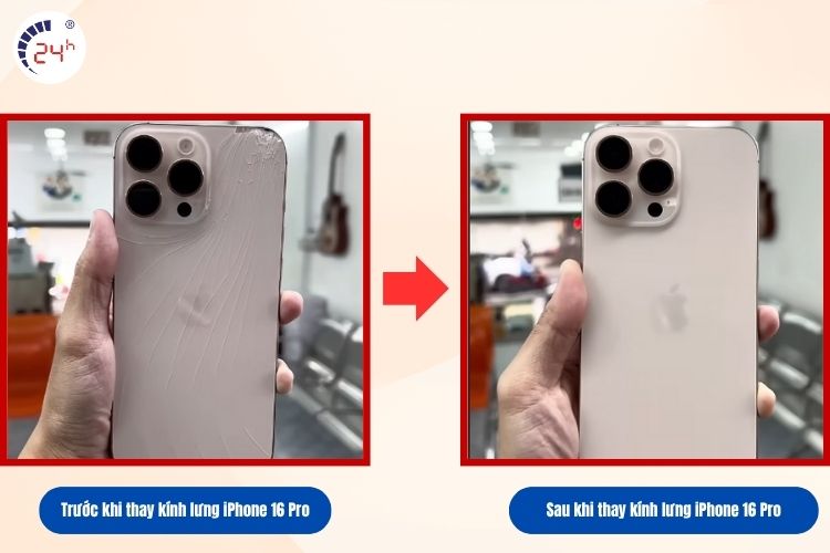 Trước và sau khi thay kính lưng iPhone 16 Pro