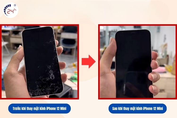 Trước và sau khi thay mặt kính iPhone 12 Mini