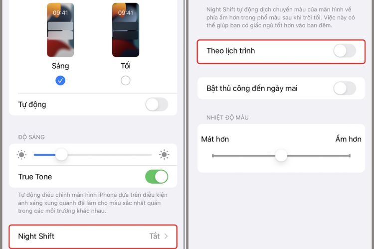 cách bật chế độ nightshift