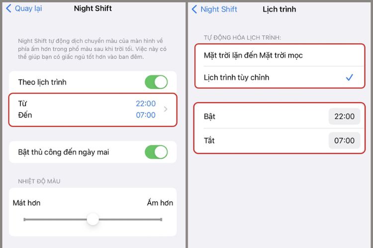 cách bật chế độ nightshift