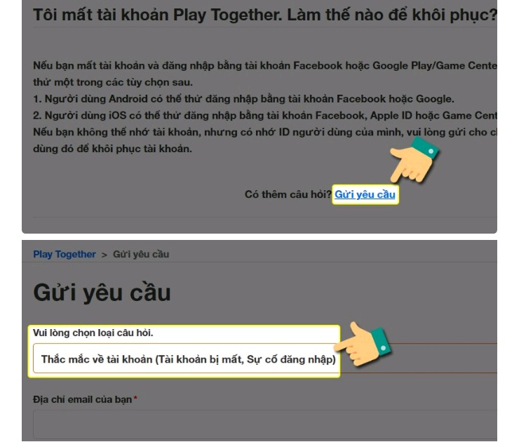 Những bước đầu tiền cần làm khi bạn muốn lấy lại tài khoản Play Together trên website