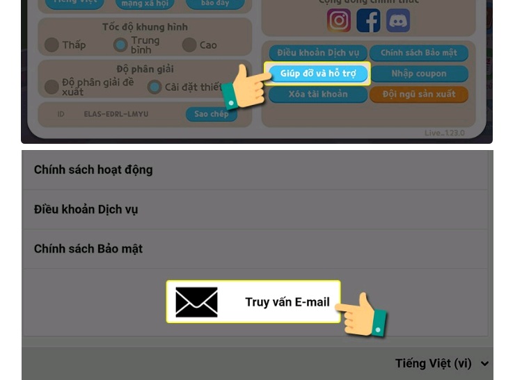 Truy vấn E-mail từ mục Giúp đỡ và hỗ trợ
