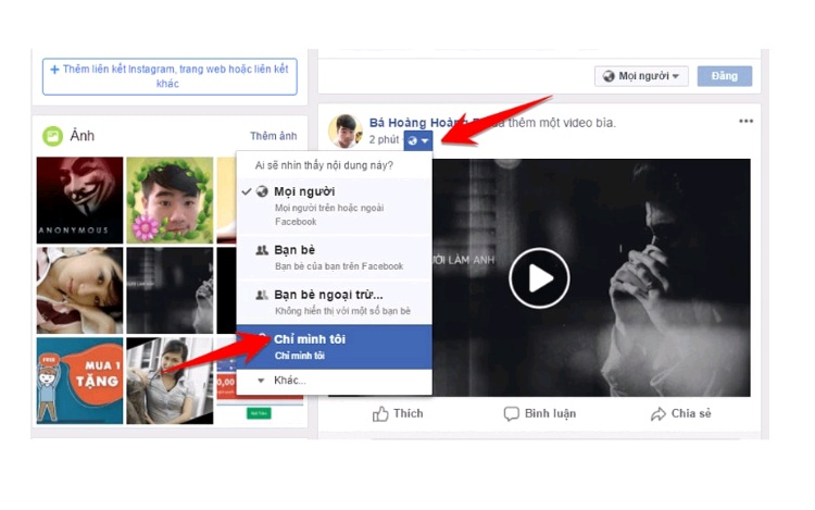Cách thiết lập chế độ Chỉ mình tôi khi cài video làm ảnh bìa