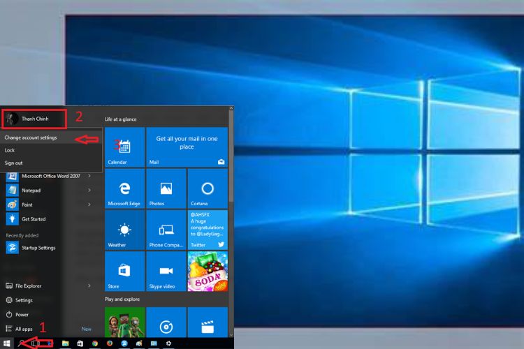 Nhấn vào biểu tượng Windown để đi đến phần Settings
