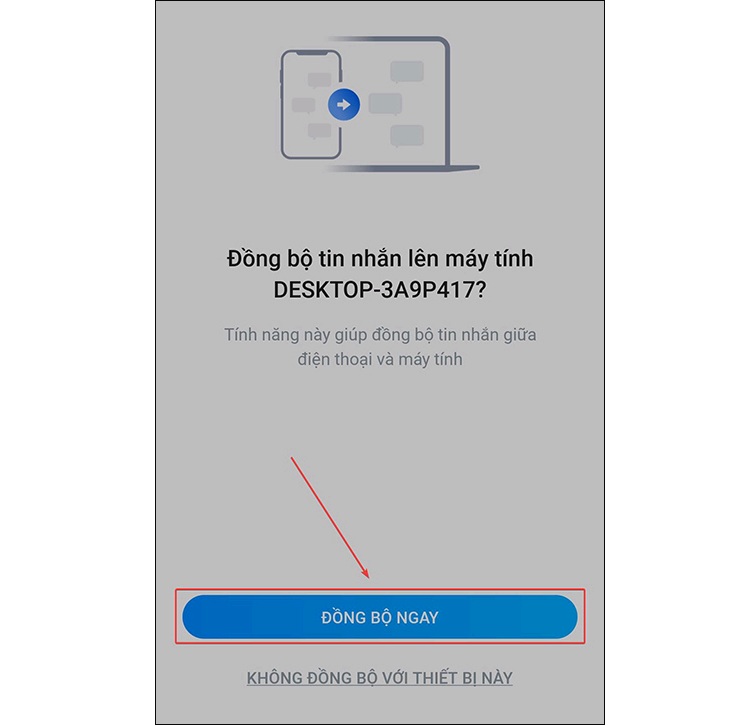 Nhận thông báo yêu cầu đồng bộ từ Zalo