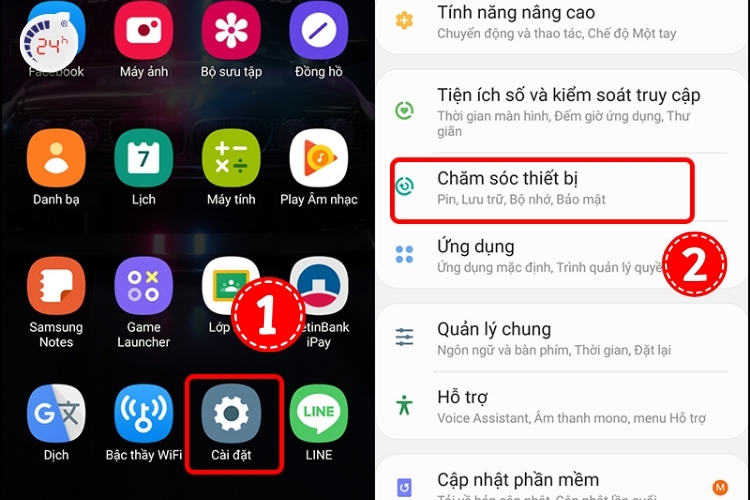 Cách hiển thị phần trăm pin trên Samsung đơn giản