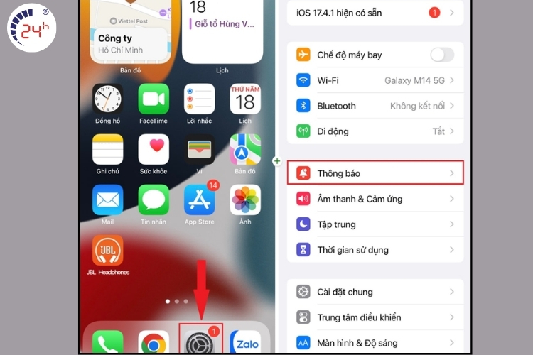 Cách hiển thị thông báo trên màn hình khóa iPhone bước 1