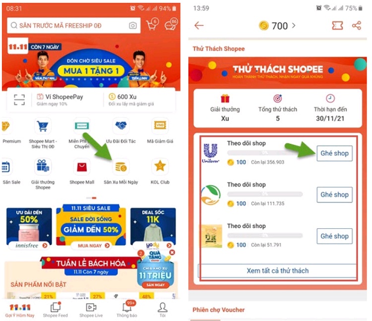 Bạn có thể tham gia Thử thách Shopee để kiếm xu