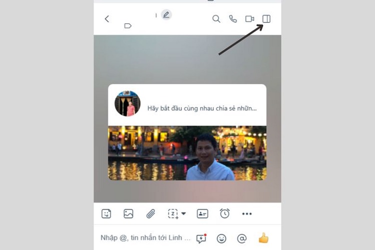 Mở đoạn chat bạn cần mã hoá rồi nhấn vào ô vuông góc phải trên màn hình