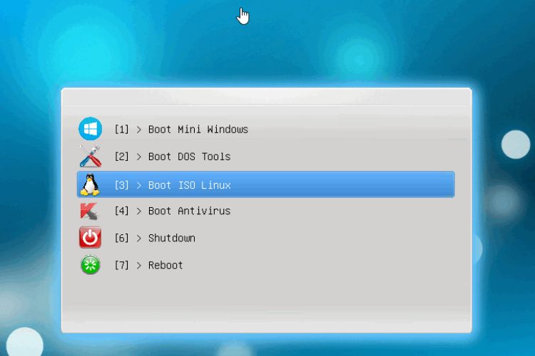  khởi động lại máy tính để boot vào usb > Mini Windows