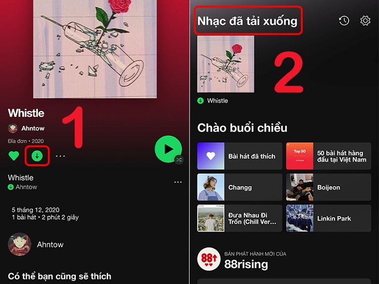 Bạn có thể xem danh sách bài hát đã tải về ngay trong mục Nhạc đã tải xuống