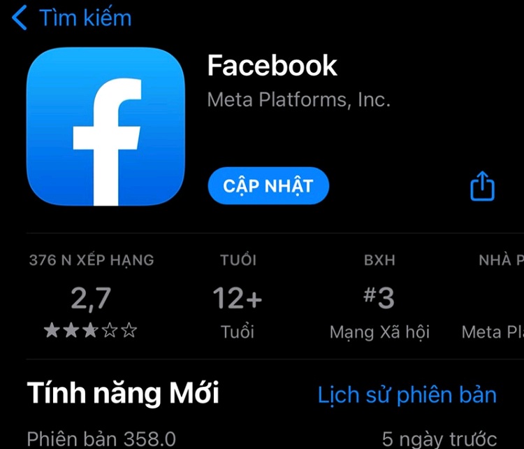 Bạn cần cập nhật phiên bản Facebook mới nhất trước khi dowload video ngắn
