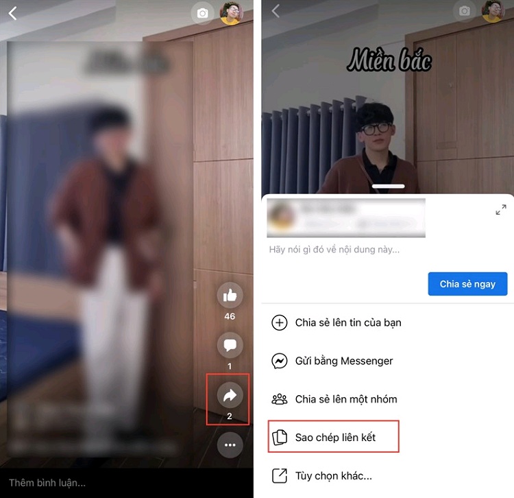Chọn mục Sao chép liên kết để dow video từ Facebook Reels