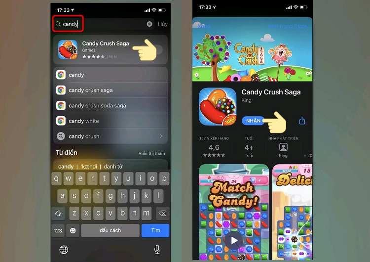 Bước nhập tựa game và nhấn vào Nhận để tải về