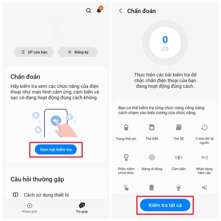 cach test dien thoai samsung