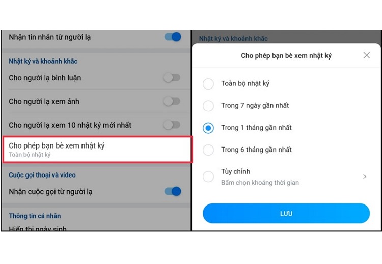 Bạn có thể để người khác xem nhật ký theo một thời gian nhất định
