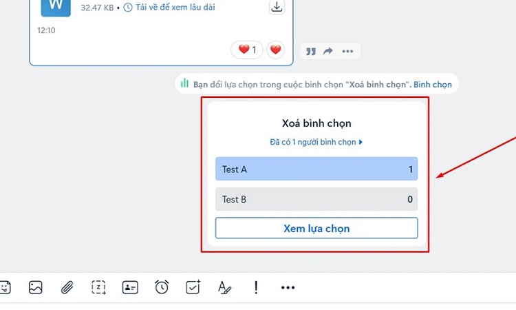 Vào đoạn hội thoại có chứa bình chọn mà bạn cần xoá