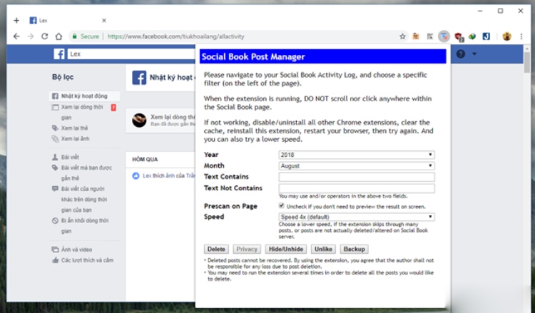 Xóa tất cả bài viết trên Facebook bằng máy tính