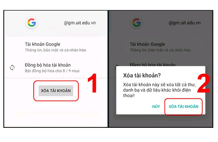 Bước xác nhận việc xóa tài khoản trên điện thoại