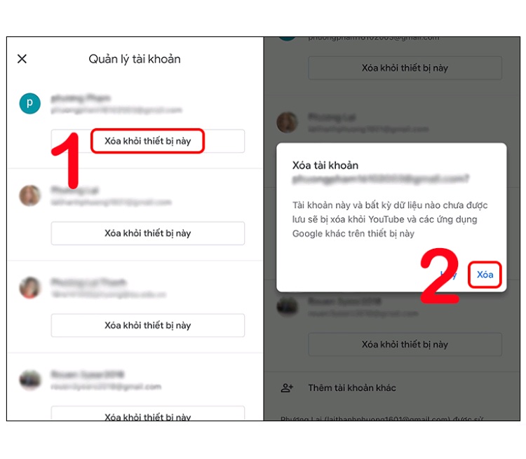Bước cuối cùng trong cách xóa tài khoản Google trên Youtube từ iPhone