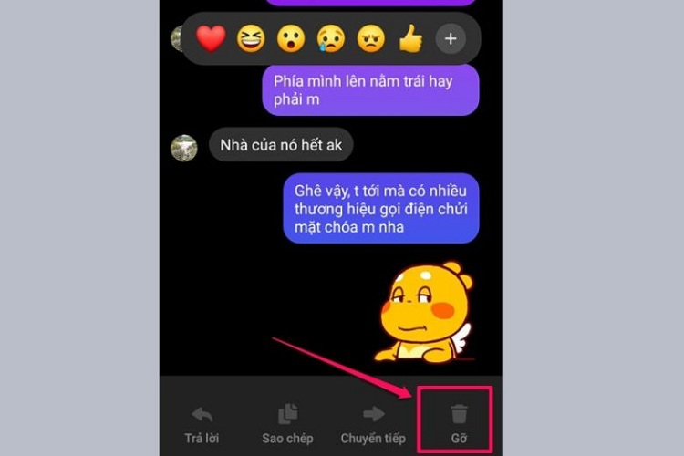 Bấm vào nút Gỡ ở phía dưới giao diện đang hiển thị